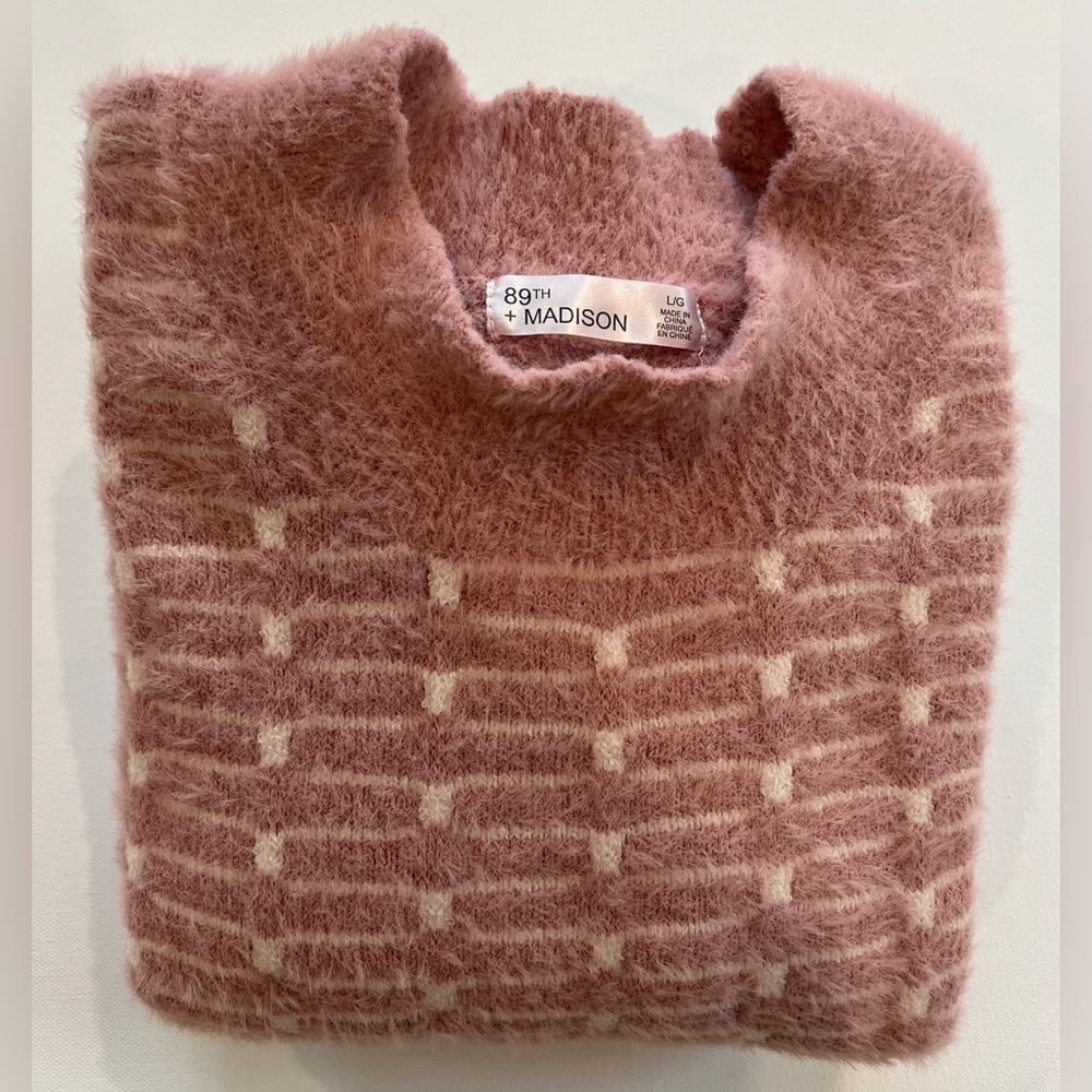 89th & Madison Statement Sleeve Geometric Mauve Pink White Sweater Large - Picture 14 of 14